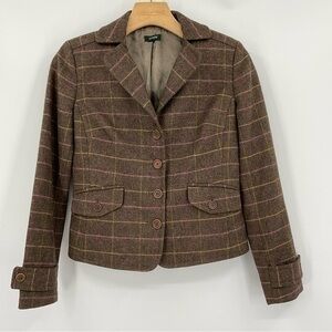 JCrew Windowpane Plaid‎ Wool Button Jacket Blazer Size Check Measurements K14